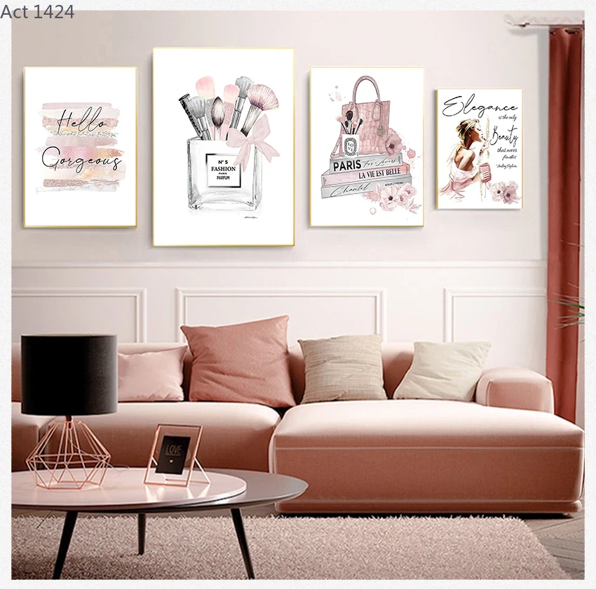 Beauty Makeup Book - Books Prints Canvas Painting Pink Perfume