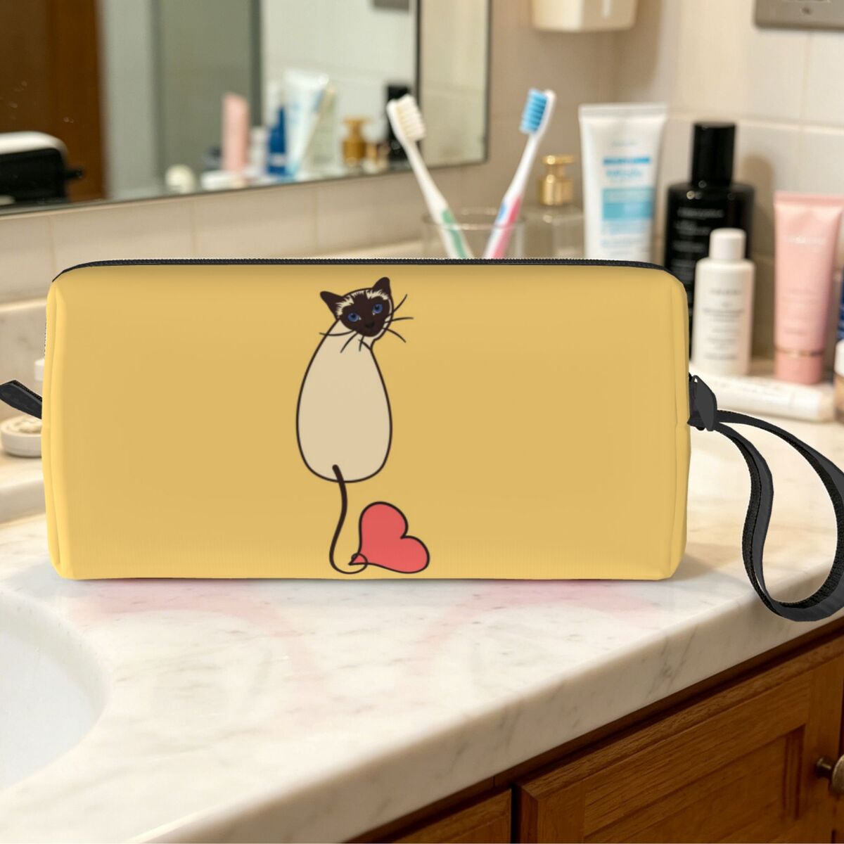Beauty Love Makeup - Love Siamese Cat-Yellow Makeup Bag Cosmetic